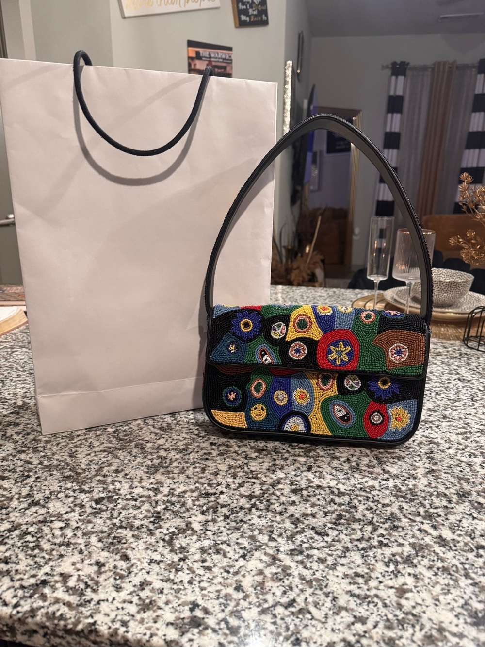 STAUD TOMMY BEADED BAG BLACK MILLEFIORI